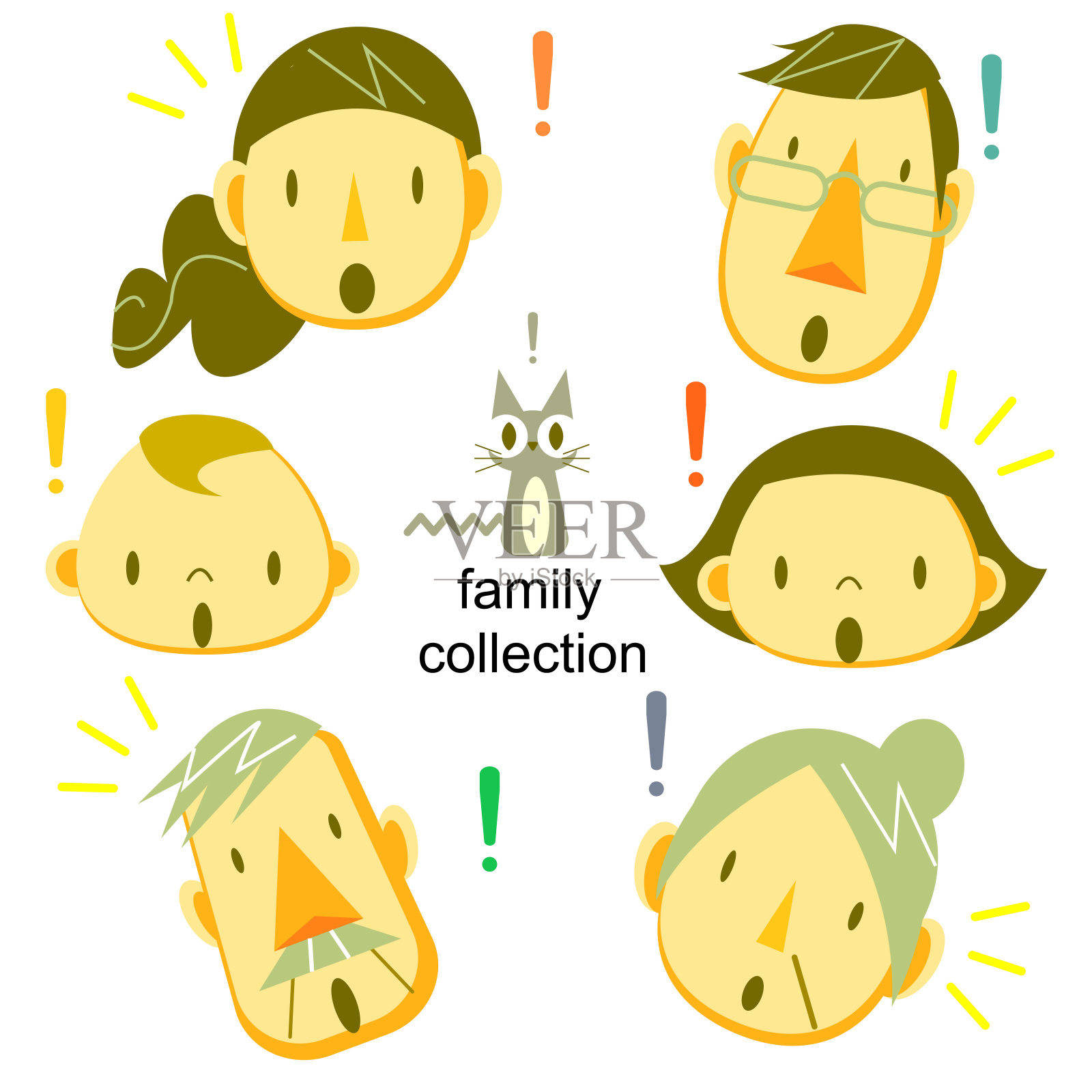 可爱的家庭图标集插画图片素材