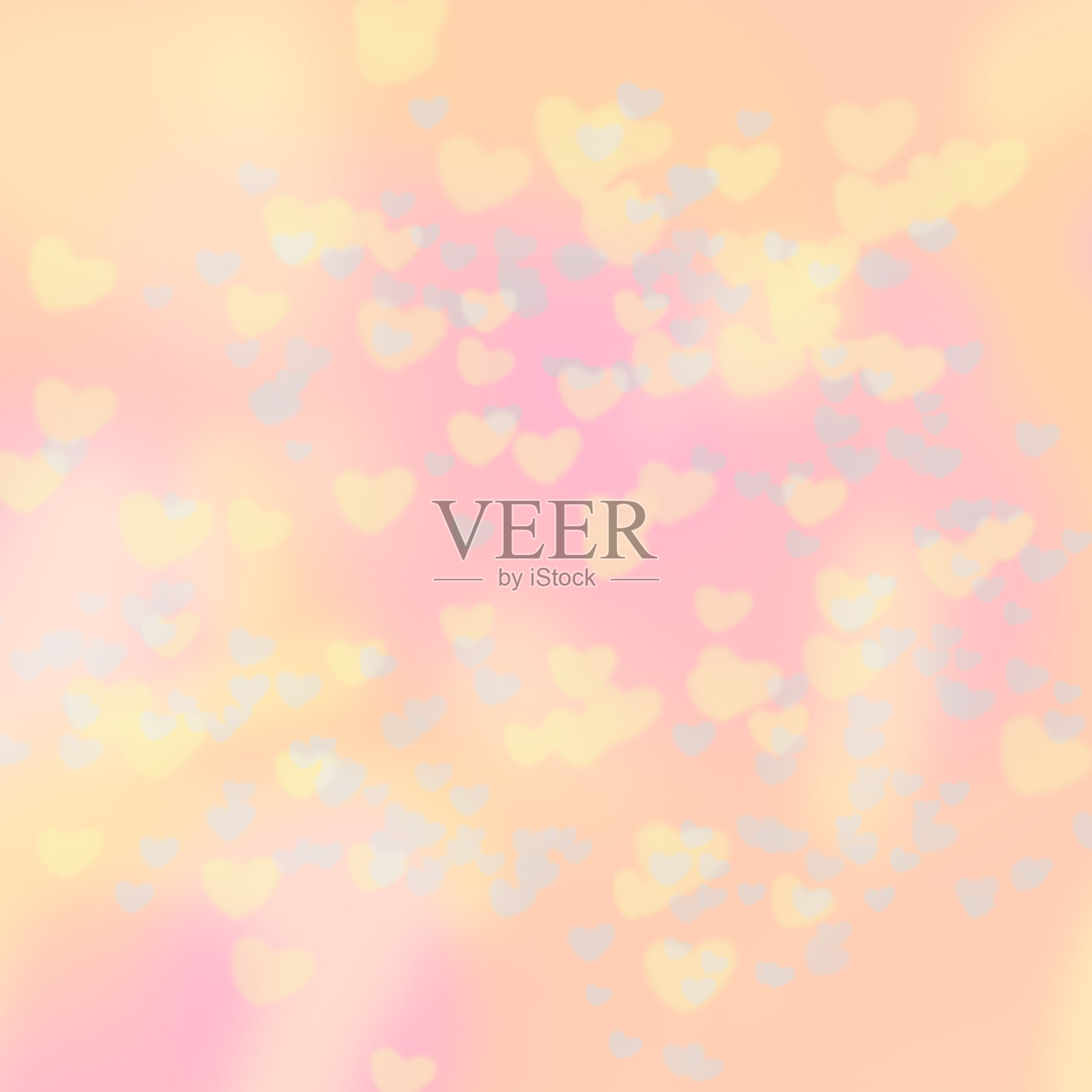 粉红色的抽象背景以黄色的心与散景的形式照片摄影图片