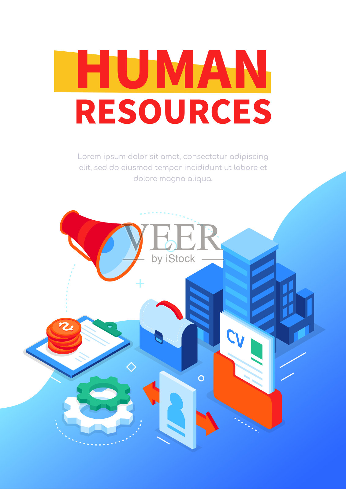 人力资源-现代彩色等距网横幅设计模板素材