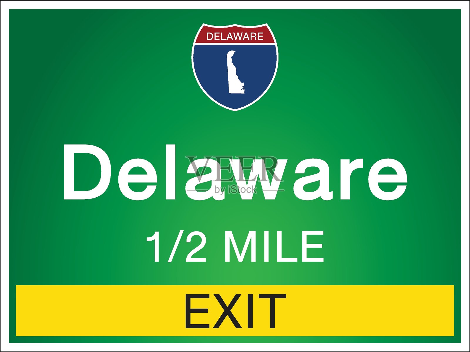 道路标志欢迎到标志在高速公路上在美国风格提供特拉华州的信息和地图在绿色背景的标志矢量艺术图像插图设计元素图片