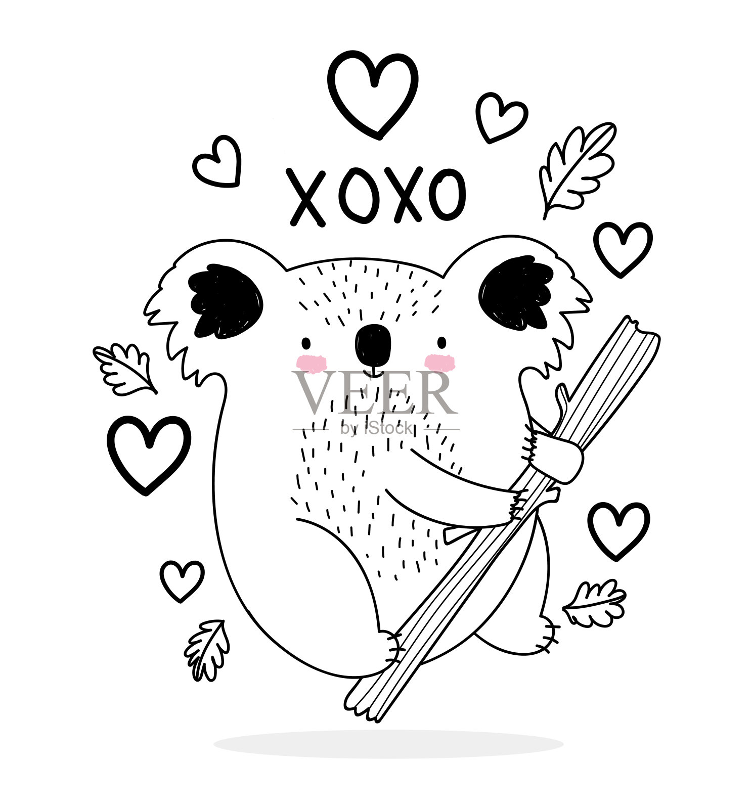 可爱的动物素描野生动物卡通可爱的考拉在树枝爱心插画图片素材