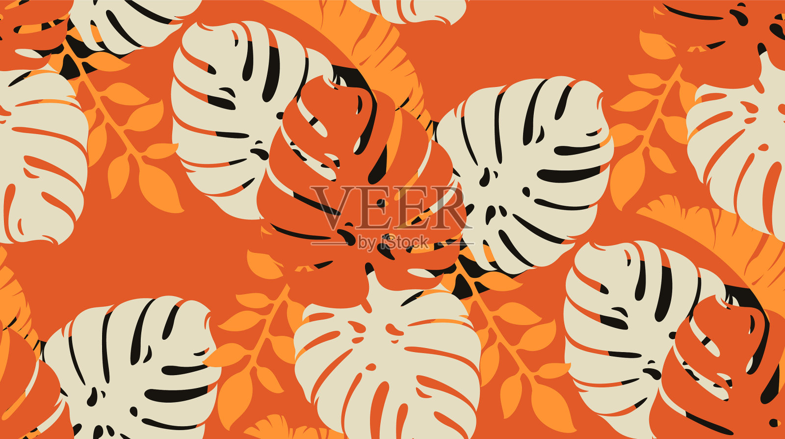 无缝隙的热带格局，有叶插画图片素材
