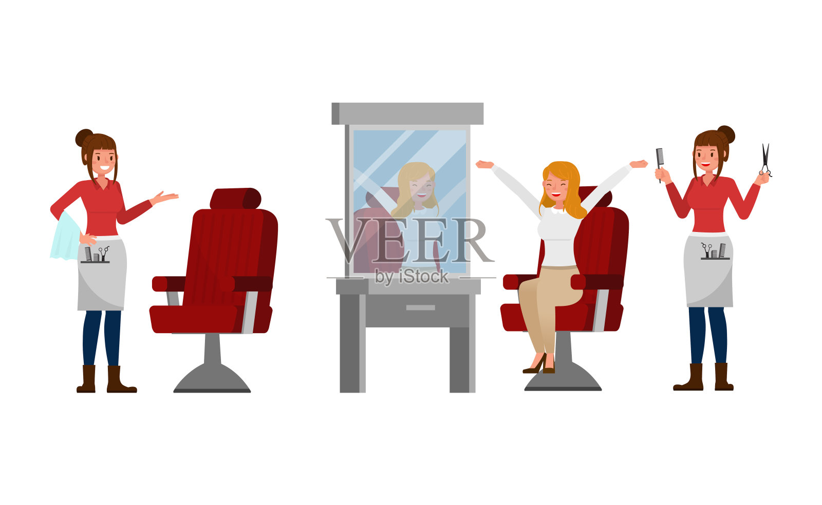 专业女性造型师从事理发店矢量人物设计。插画图片素材