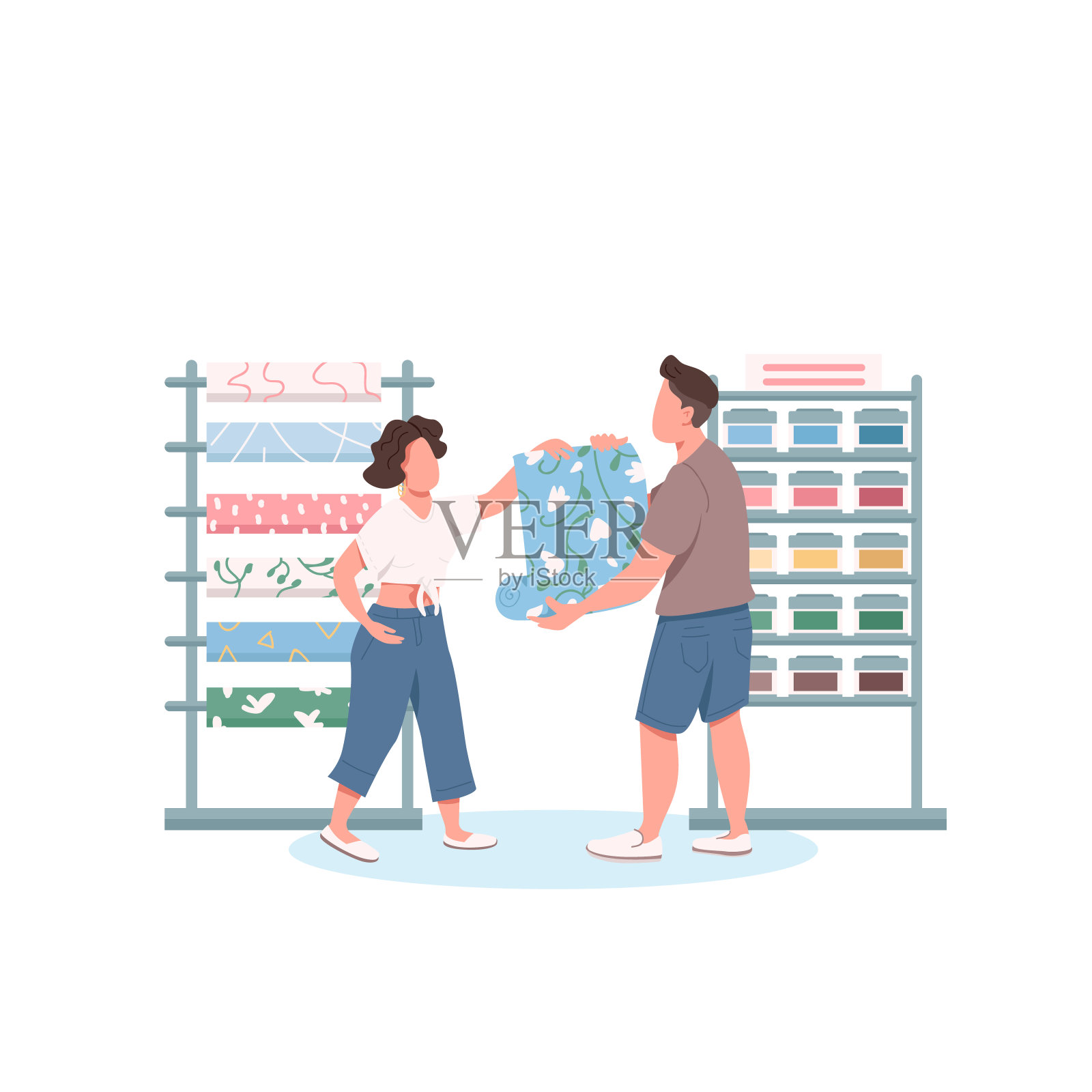 家庭壁纸选择平面颜色矢量无面字符插画图片素材