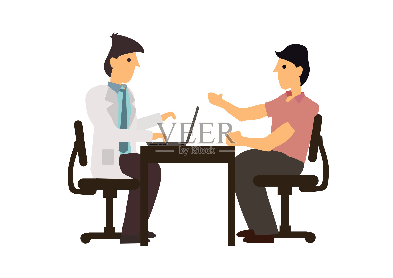 医生和病人在医院的餐桌上交谈。医疗咨询的概念。设计元素图片