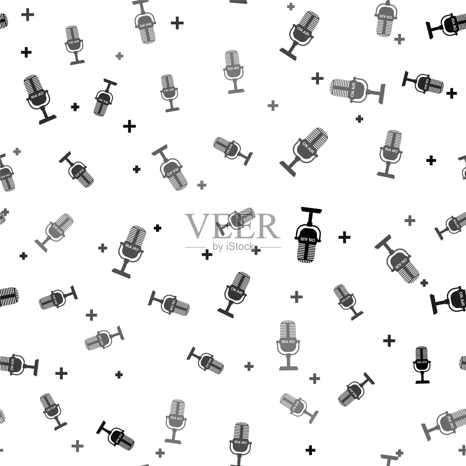 黑色麦克风图标隔离无缝模式开启插画图片素材