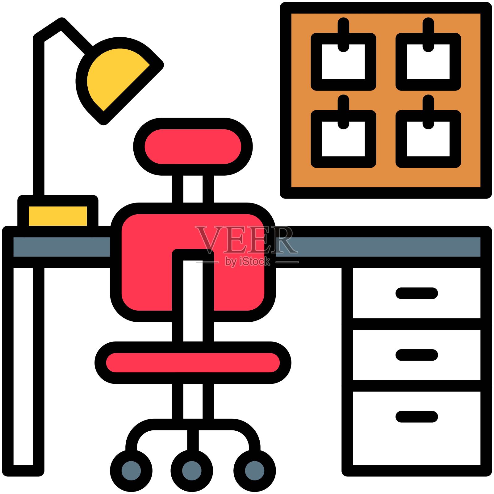 工作场所，远程办公或远程工作图标插画图片素材