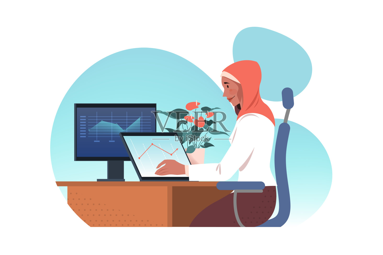 自由职业者，远程工作，业务数据分析，编码概念插画图片素材