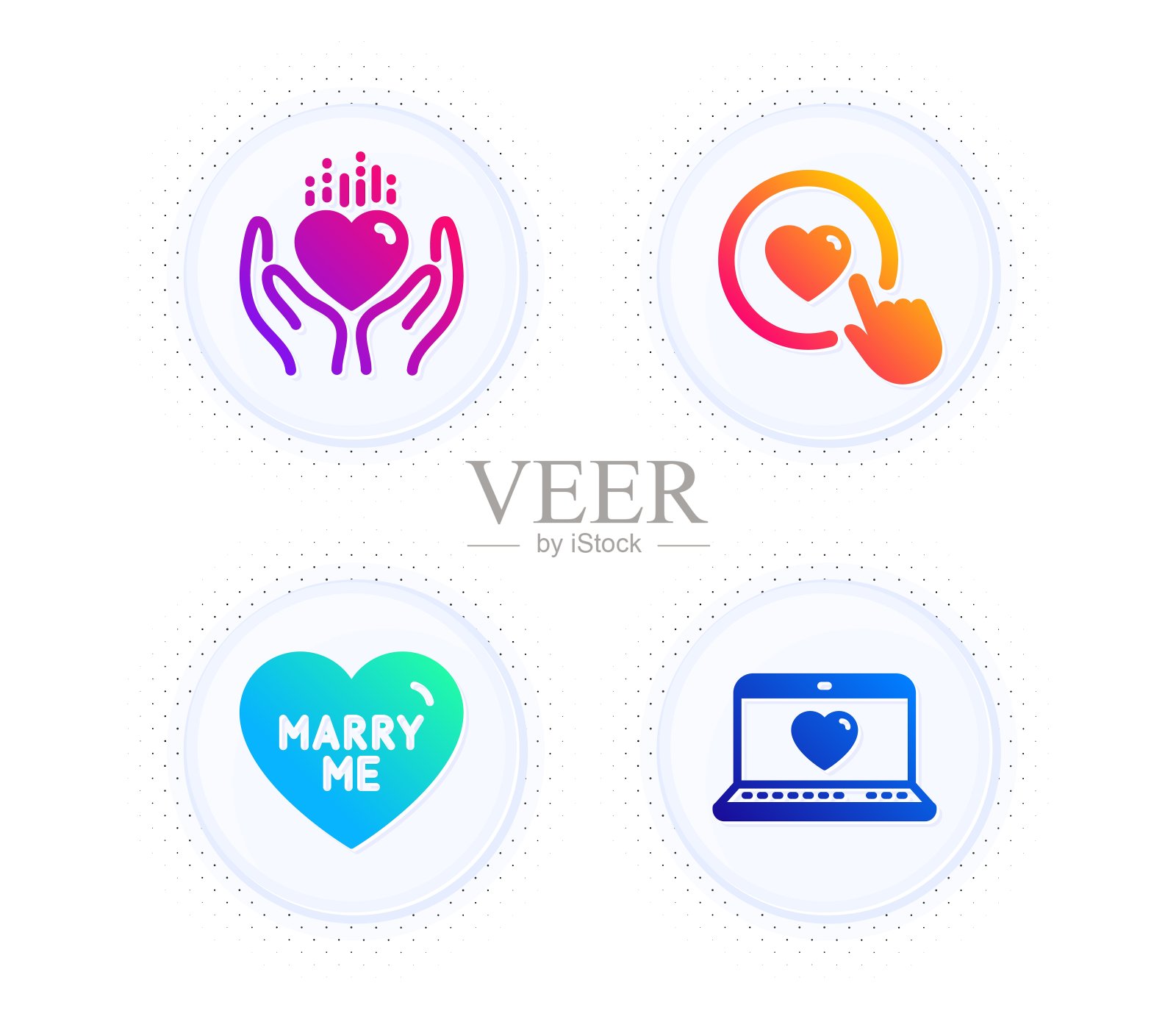 握住心，像按钮和娶我的图标集。网络爱情的迹象。关爱，婚礼，社交网络。爱集。向量图标素材