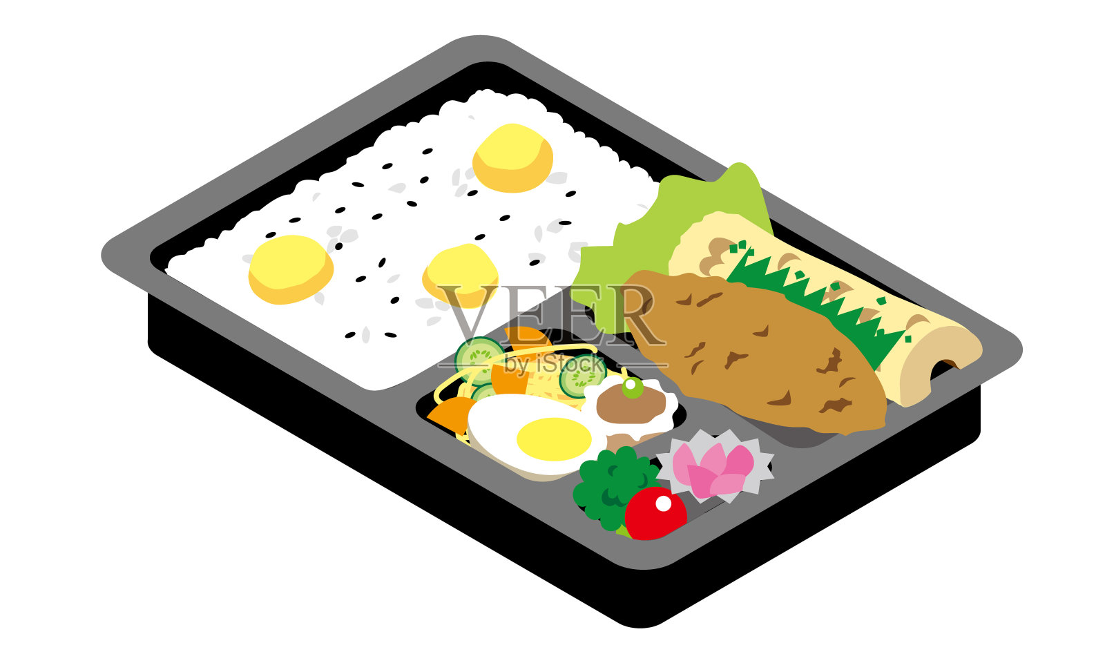 午餐是炸鱼和栗子饭插画图片素材