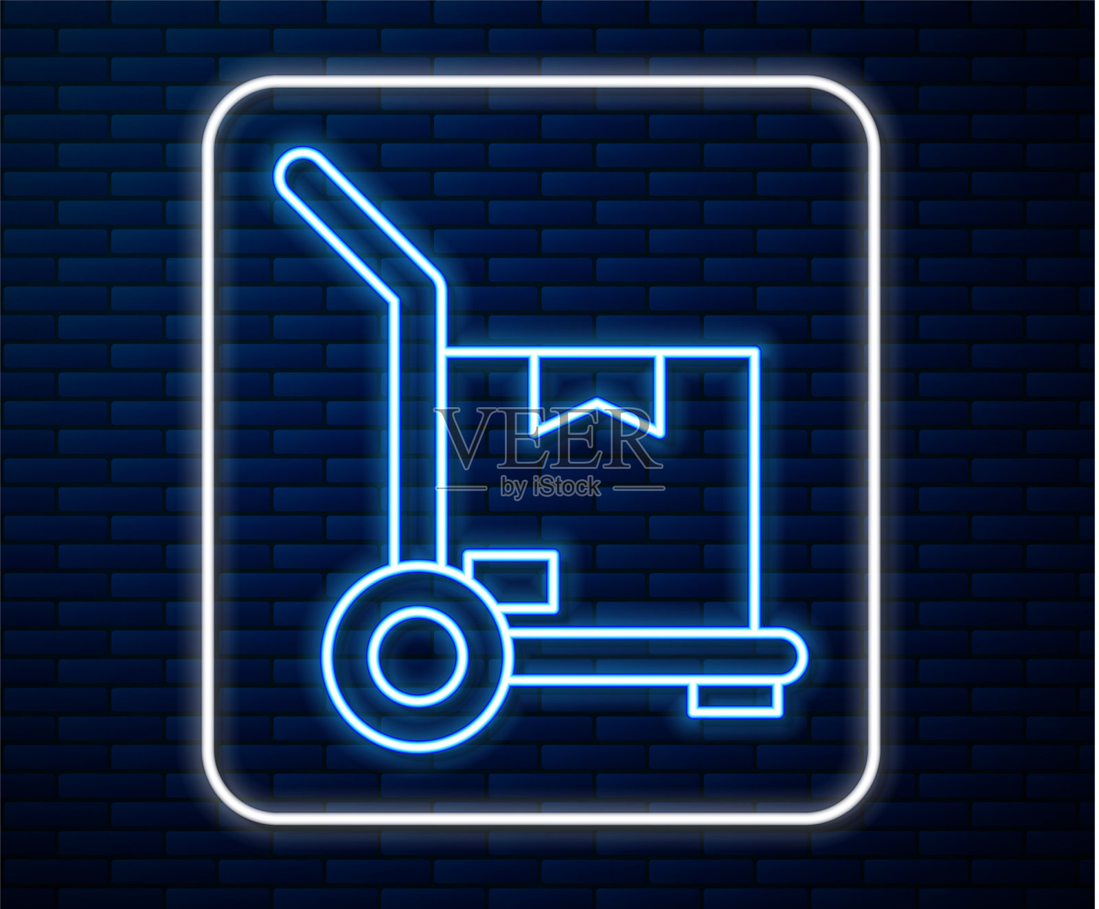 发光的霓虹灯线手卡车和盒子的图标插画图片素材