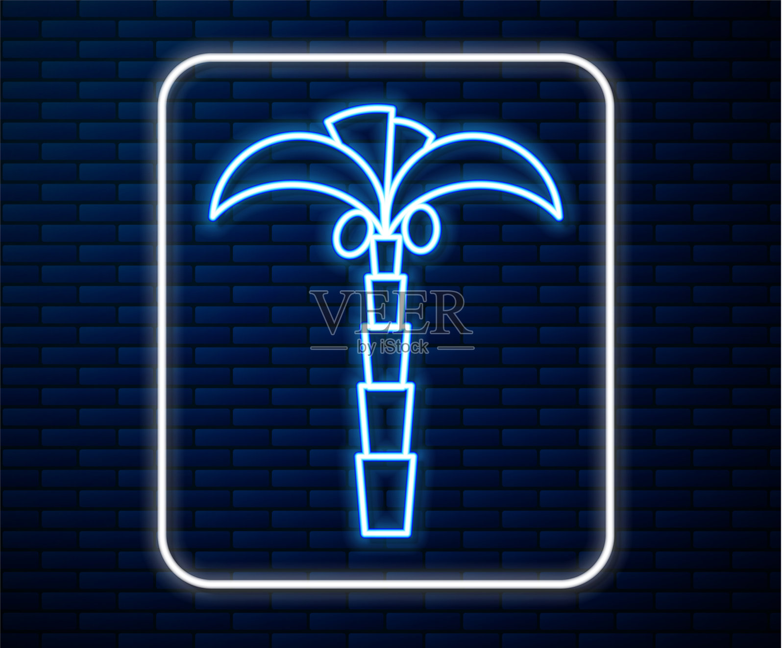 霓虹灯线热带棕榈树图标孤立插画图片素材