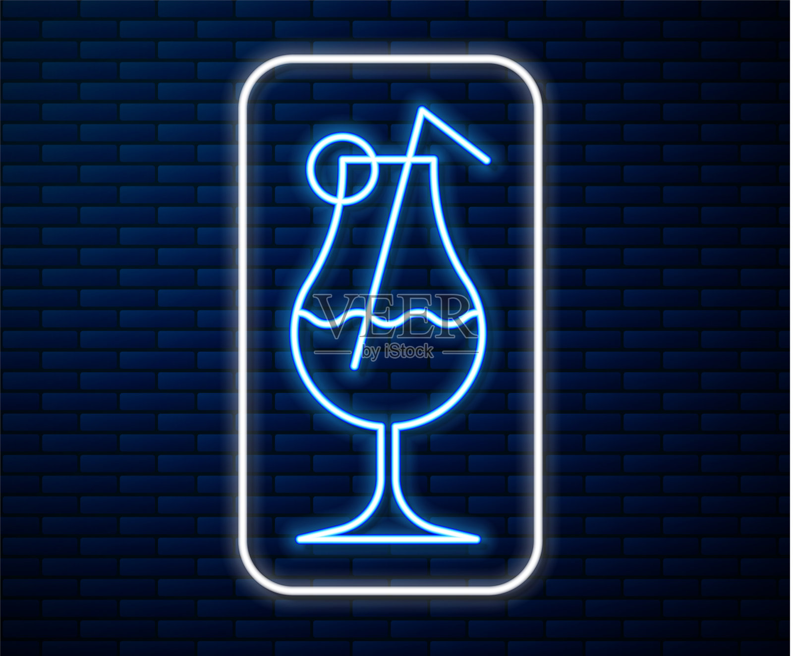 发光的霓虹灯线鸡尾酒和酒精饮料的图标插画图片素材