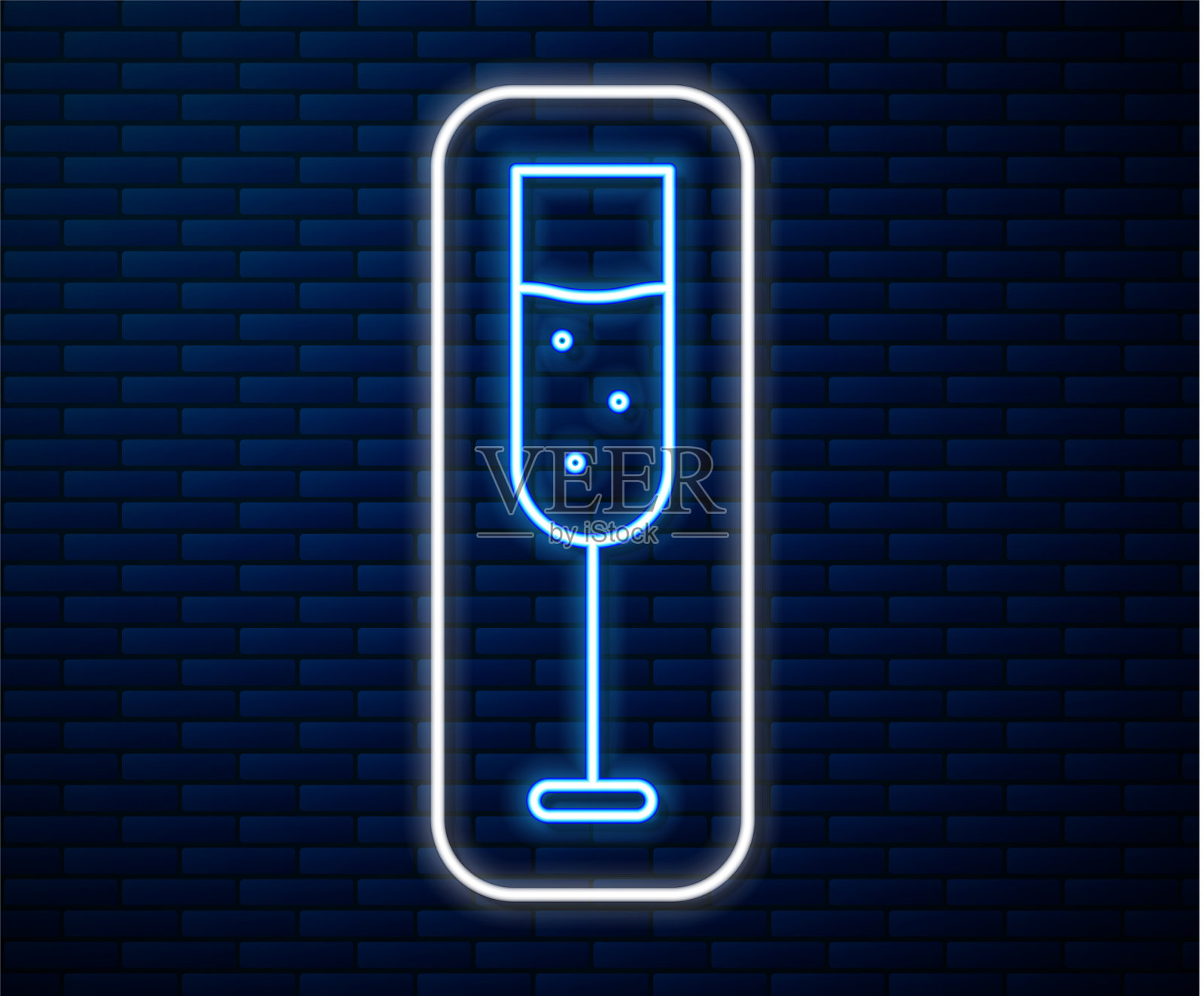 发光的霓虹灯线玻璃香槟图标孤立插画图片素材