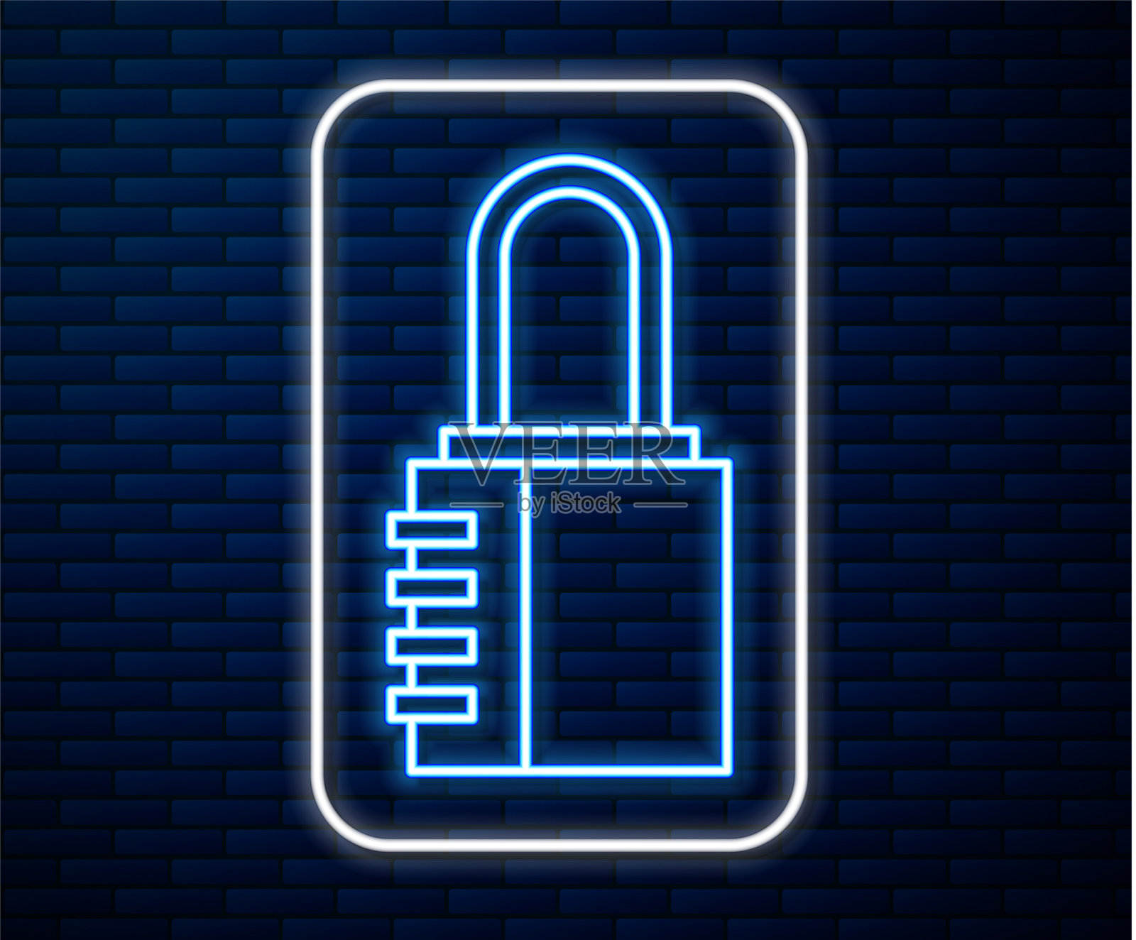 发光的霓虹线安全密码锁图标插画图片素材