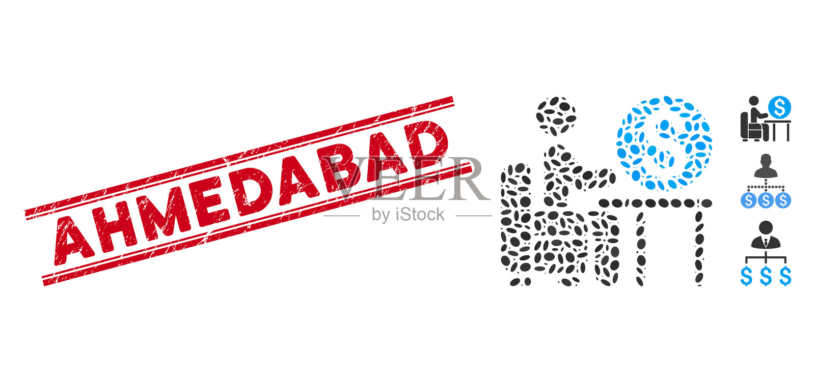 垃圾艾哈迈达巴德线邮票和拼贴银行家插画图片素材