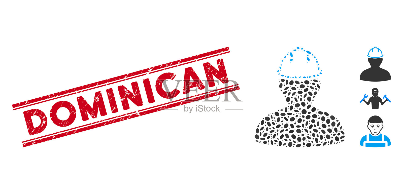 格朗基多米尼加线印章和拼贴人在插画图片素材