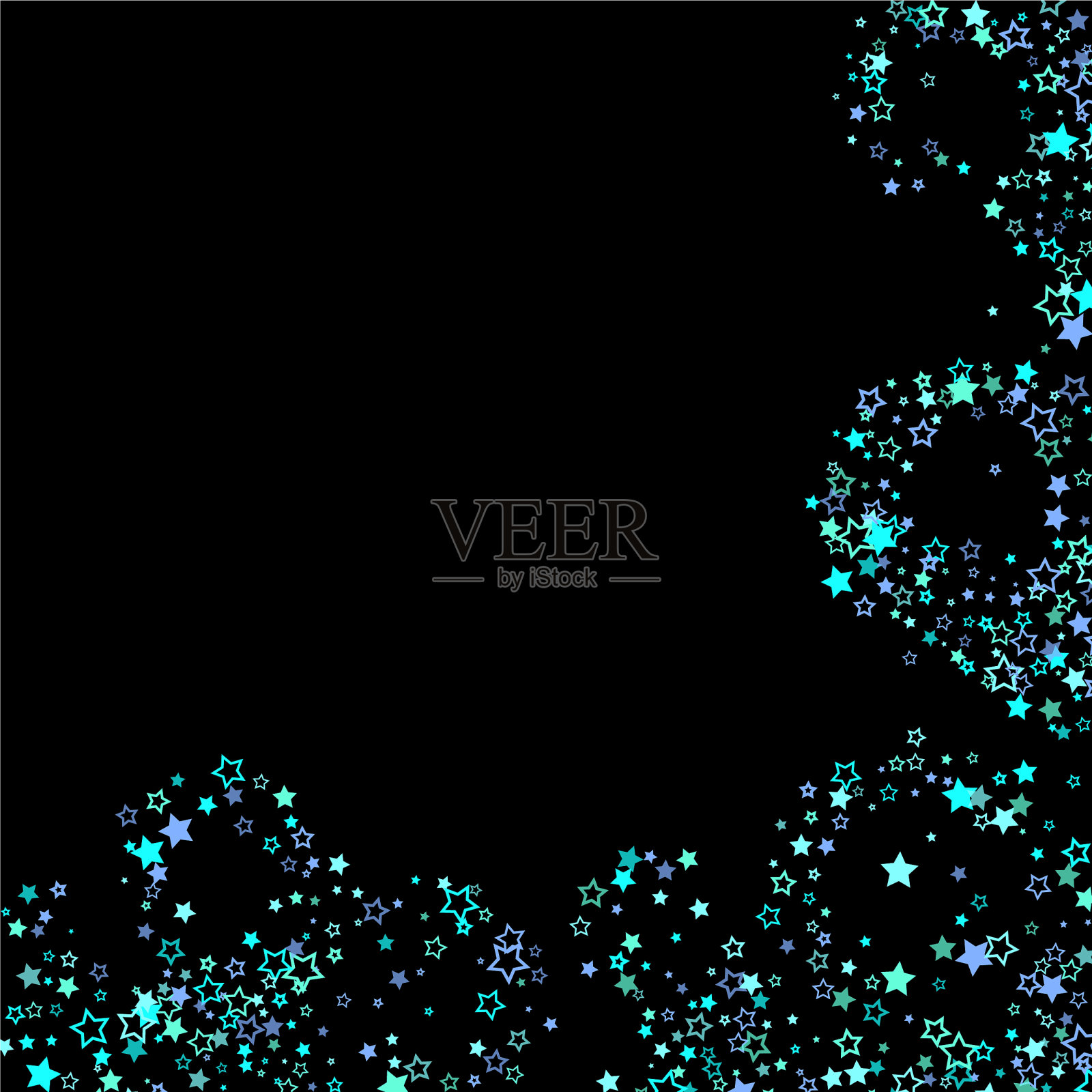 蓝色，青色，绿松石色，星星色，五彩纸屑插画图片素材