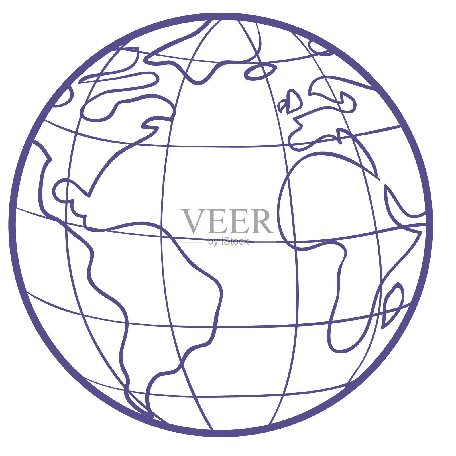 带有大陆和海洋的地球草图，白色背景上的孤立对象，矢量图，插画图片素材