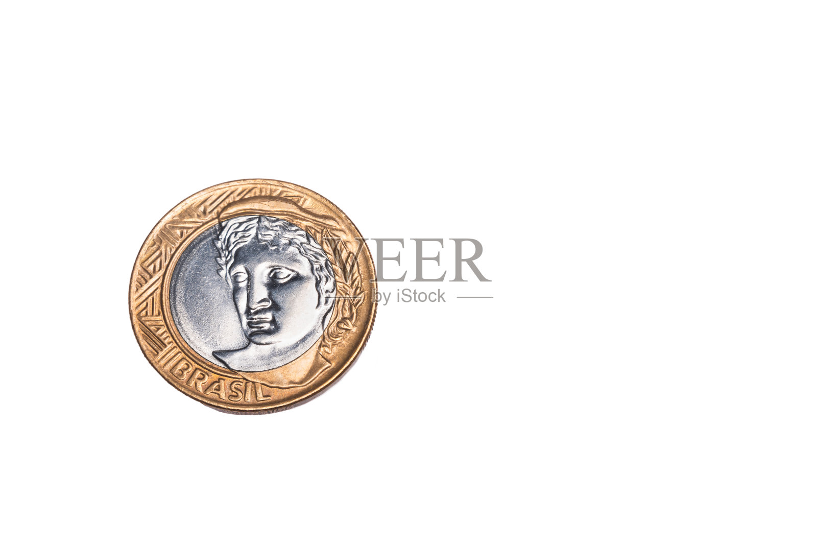 在白色背景上拍摄的巴西钱币照片摄影图片