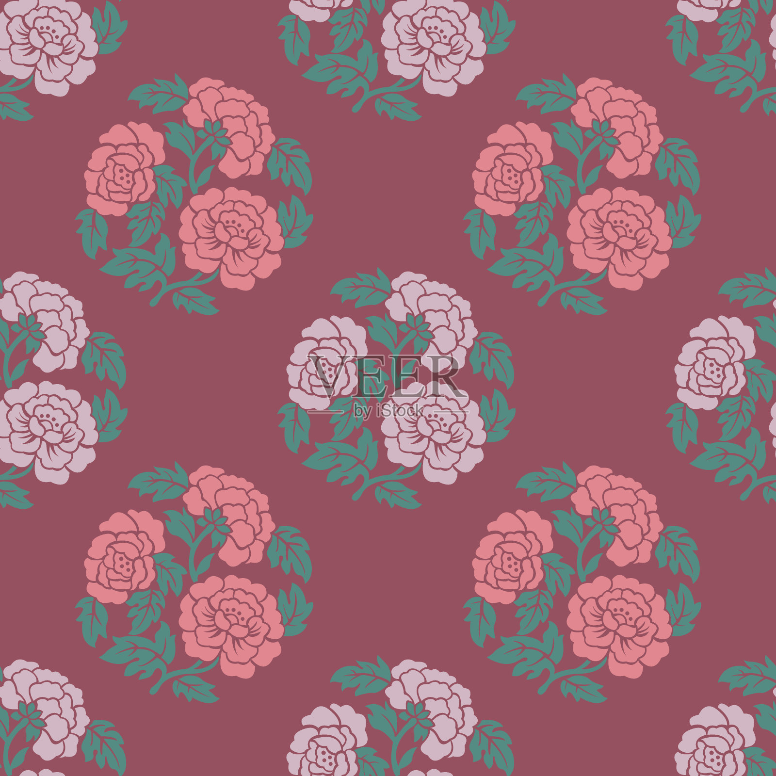 复古复古的中国传统图案无缝背景植物园牡丹花插画图片素材