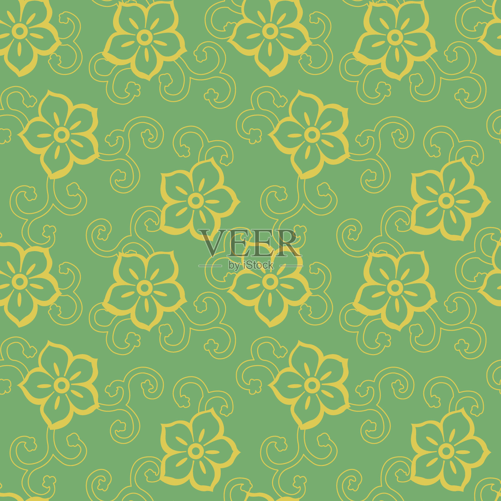 复古中国传统图案无缝背景星十字花植物藤插画图片素材