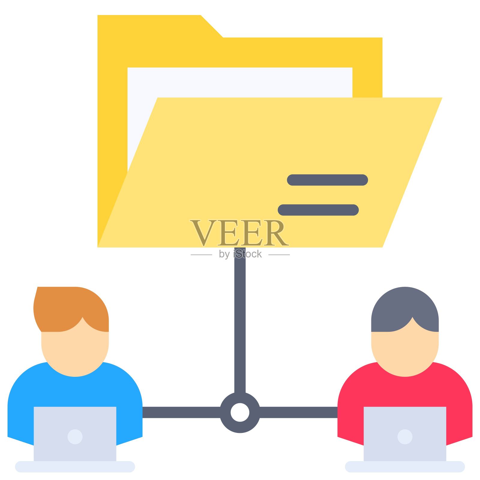 文件共享，远程办公或远程工作图标，矢量插图插画图片素材