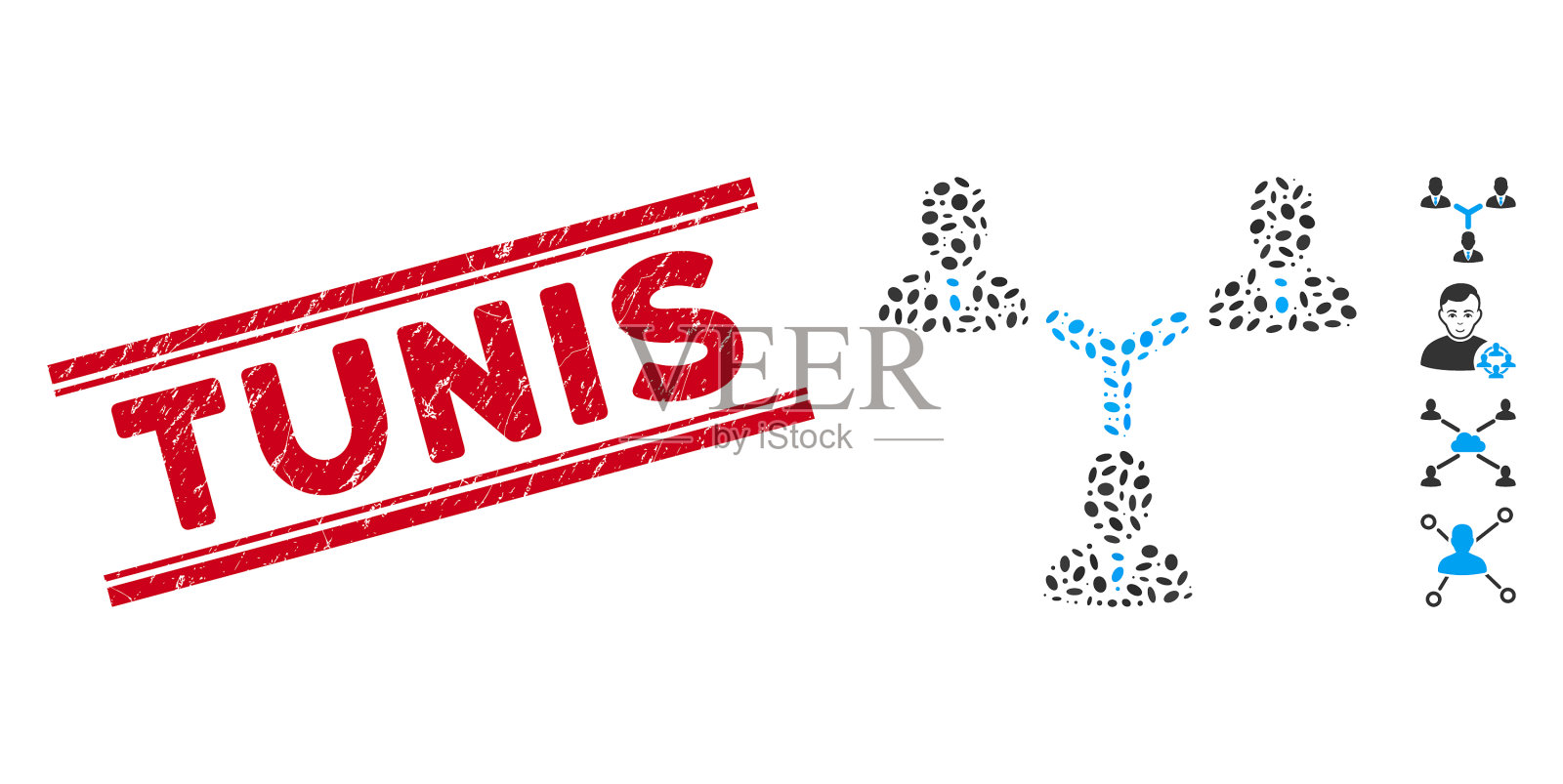 纹理突尼斯线密封与拼贴团队插画图片素材