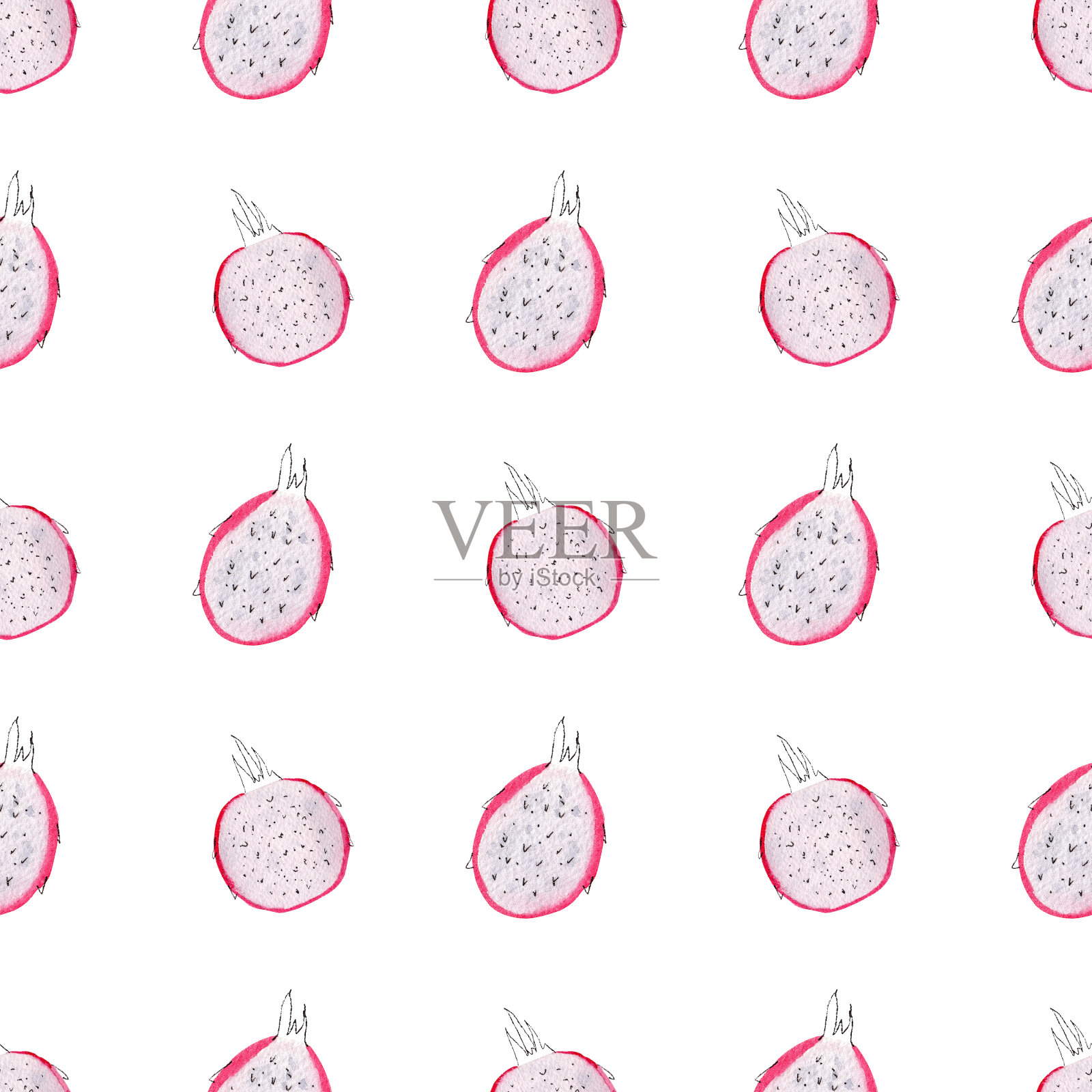 热带maracuja水果水彩剪贴画。夏季无缝图案数码纸。插画图片素材