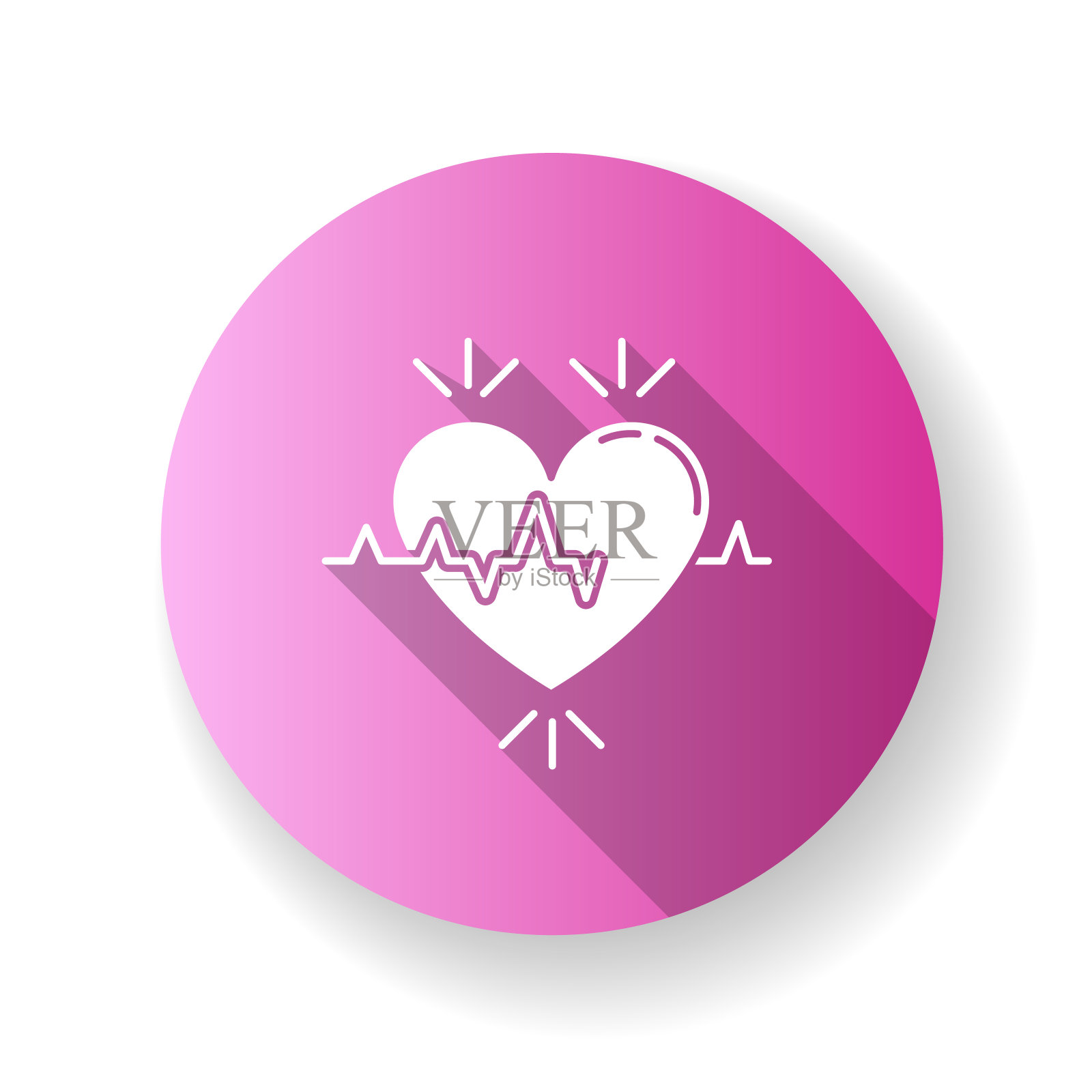 心粉平面设计长影字形图标。脉冲速率。心跳的节奏。心电图频率分析。生命体征。有氧运动医疗保健。临床分析。剪影RGB彩色插图图标素材