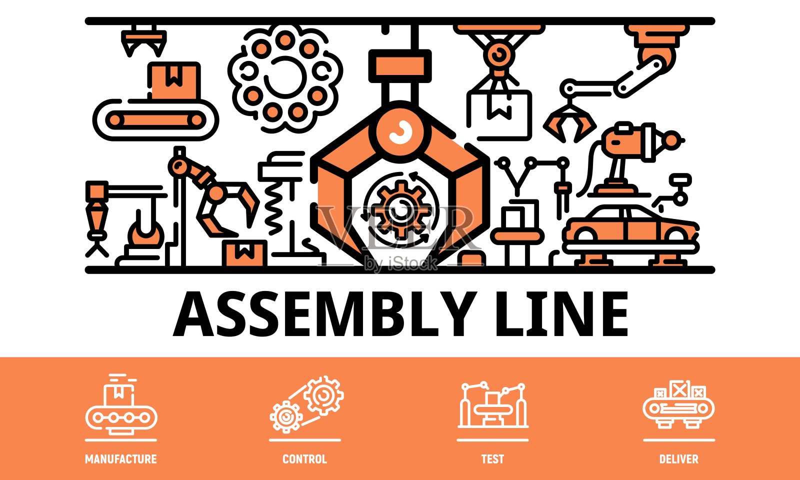 装配线横幅，轮廓风格插画图片素材