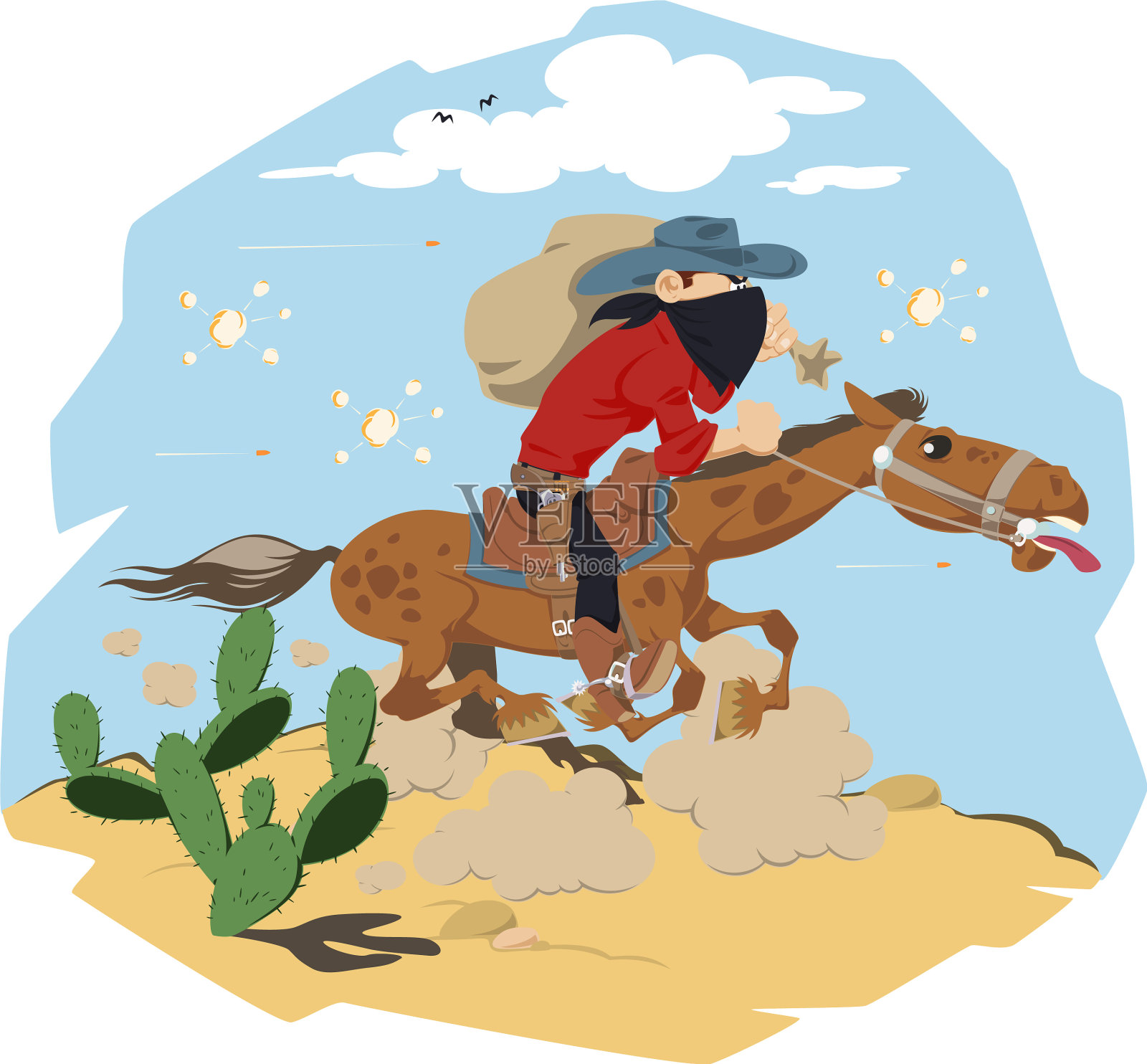 狂野的西部世界，牛仔骑着马，有趣的人设计元素图片