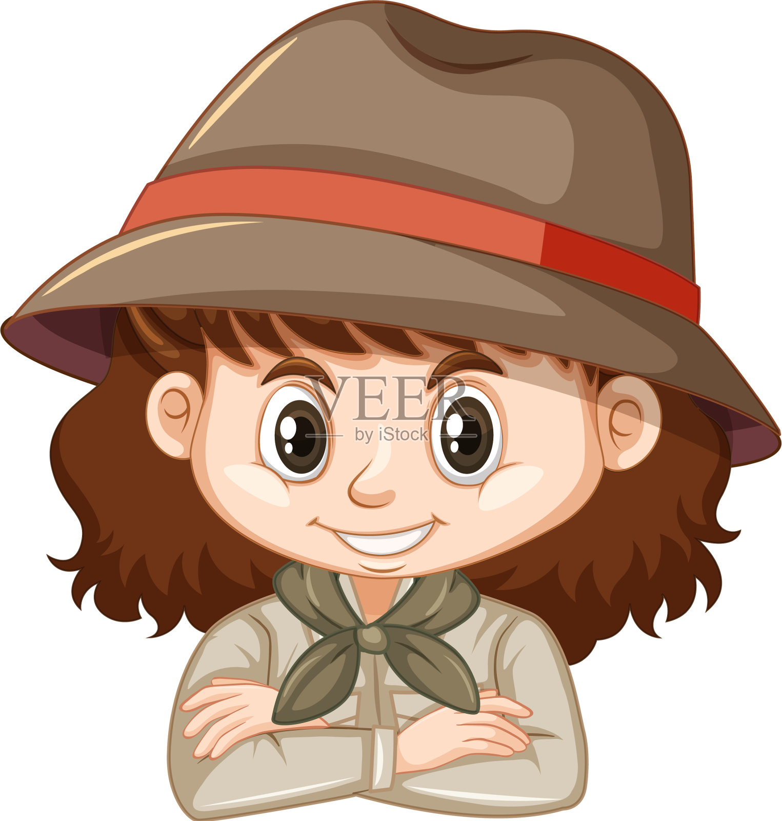 白色背景下穿着狩猎服的女孩设计元素图片