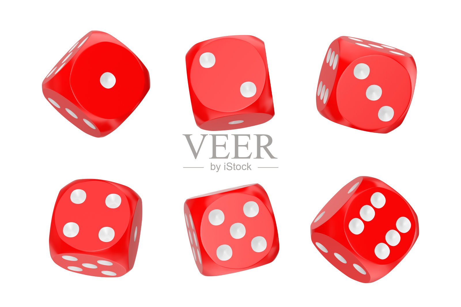 赌场赌博的概念。红色游戏骰子方块在不同的位置。3d渲染照片摄影图片
