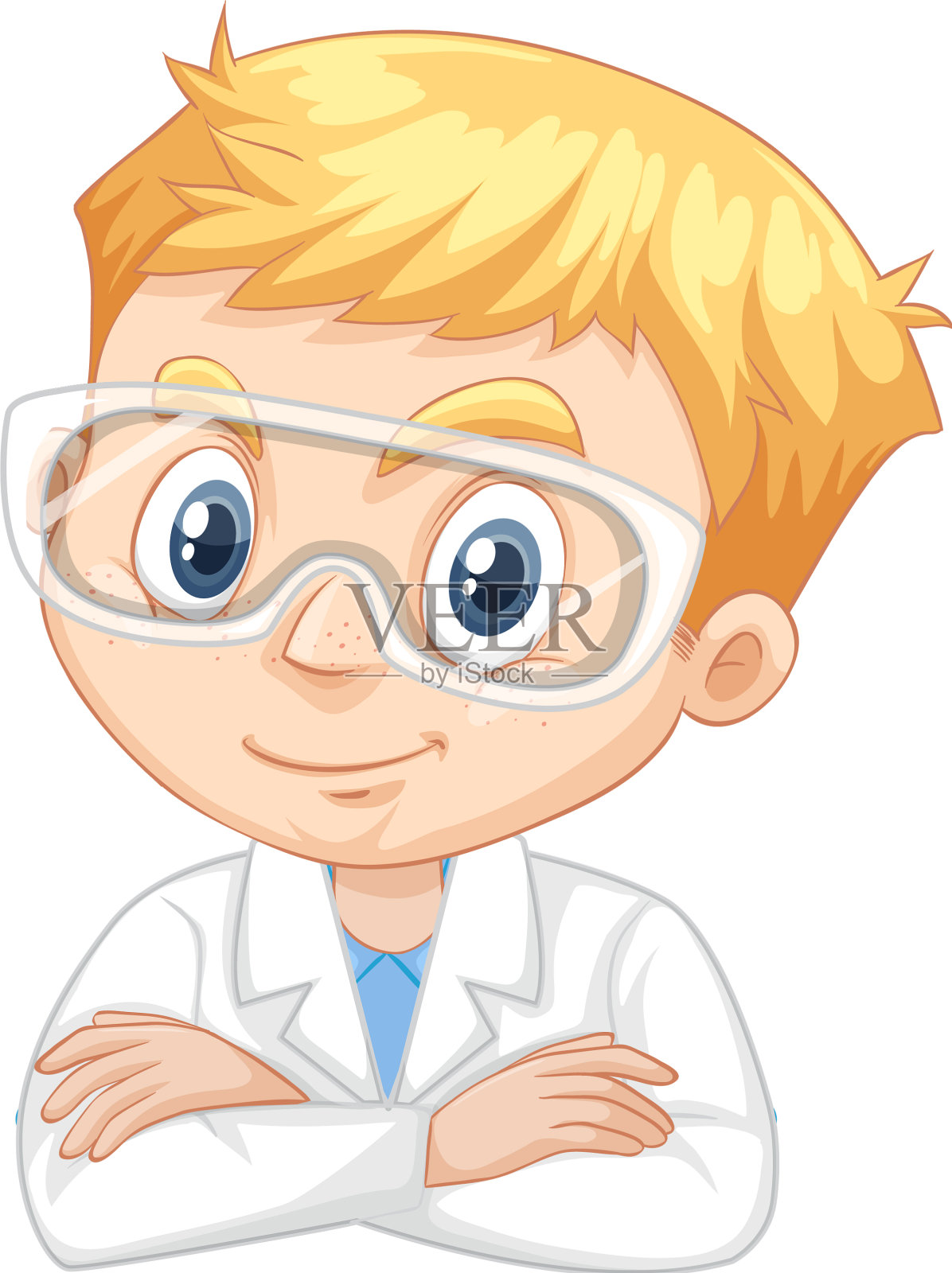 穿着实验服的男孩，背景孤立设计元素图片