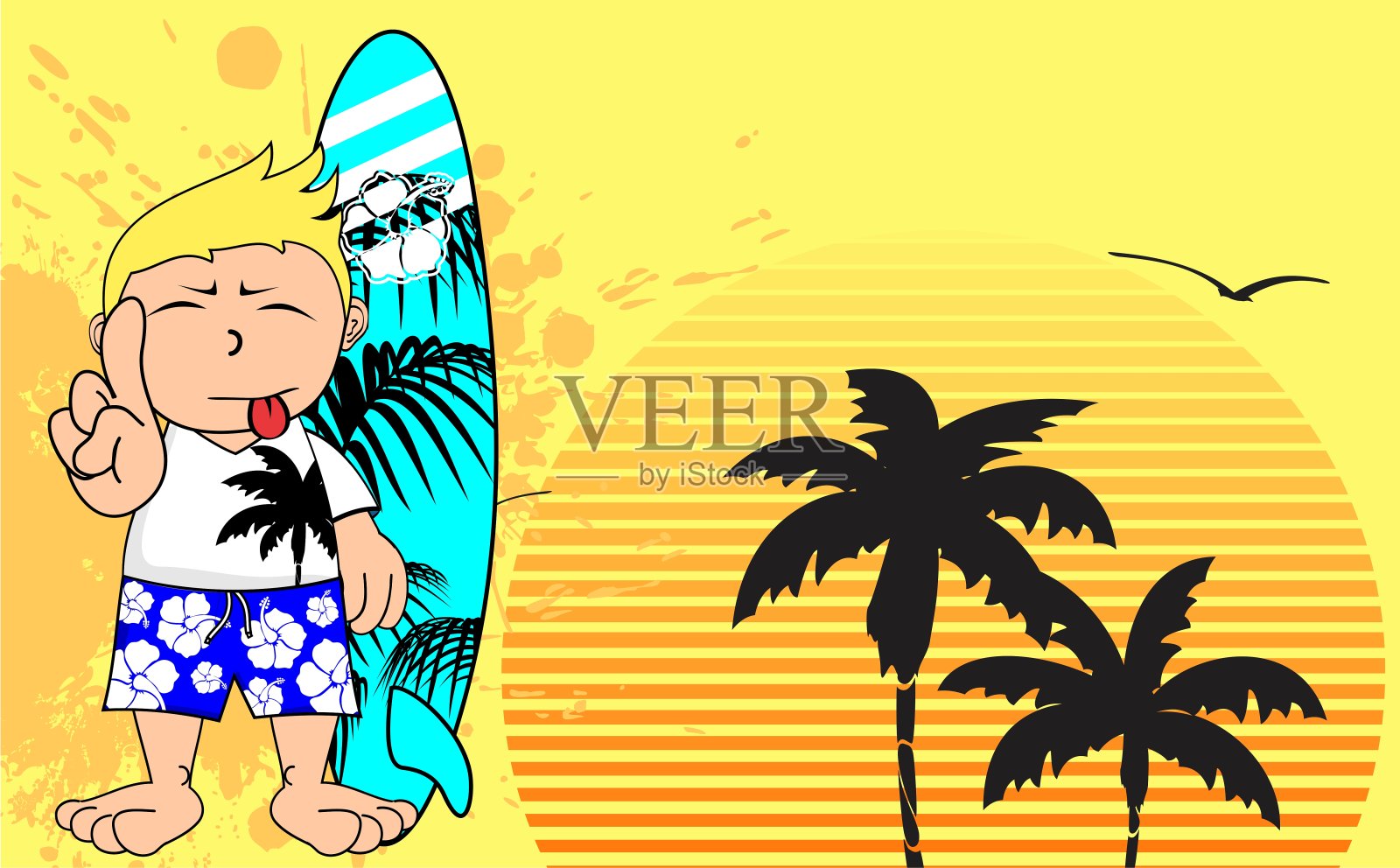 冲浪者小孩卡通表情夏季背景4插画图片素材