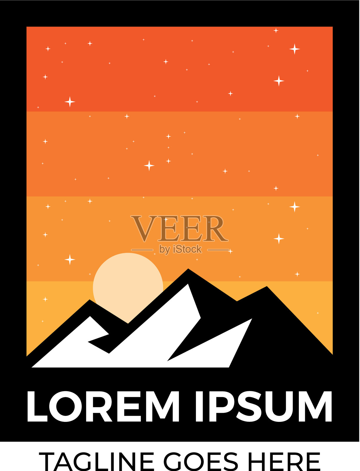 山上的风景在橙色的日出插画图片素材