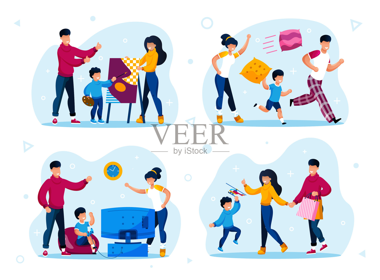 家庭购物顽皮儿童教育插画图片素材