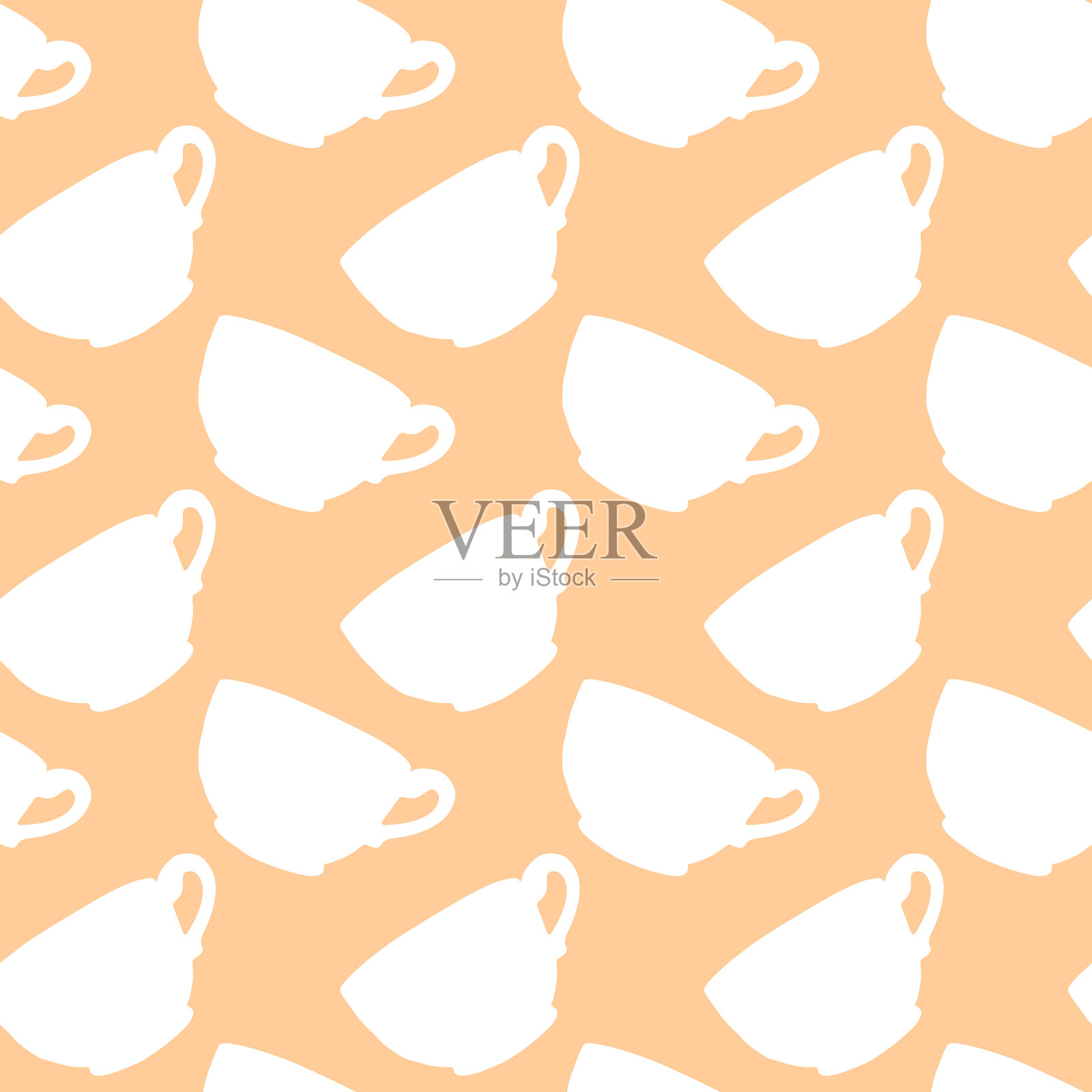 无缝图案与棕色米色圆点杯。手绘简单的厨房用品。食物和饮料矢量插图。用于背景，包装，家居装饰，厨房纺织品，菜单，咖啡厅插画图片素材