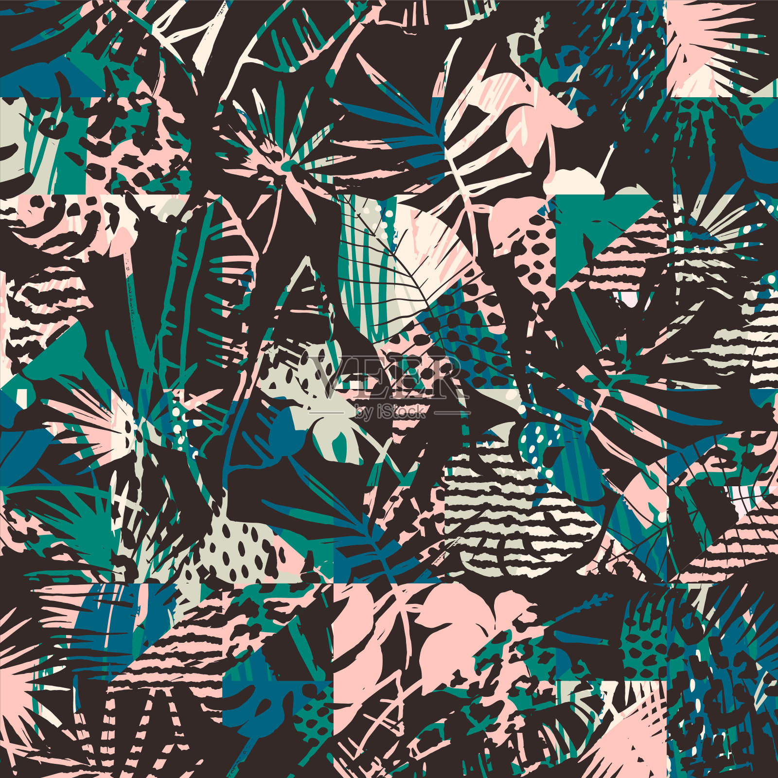 无缝的热带植物奇异图案。插画图片素材