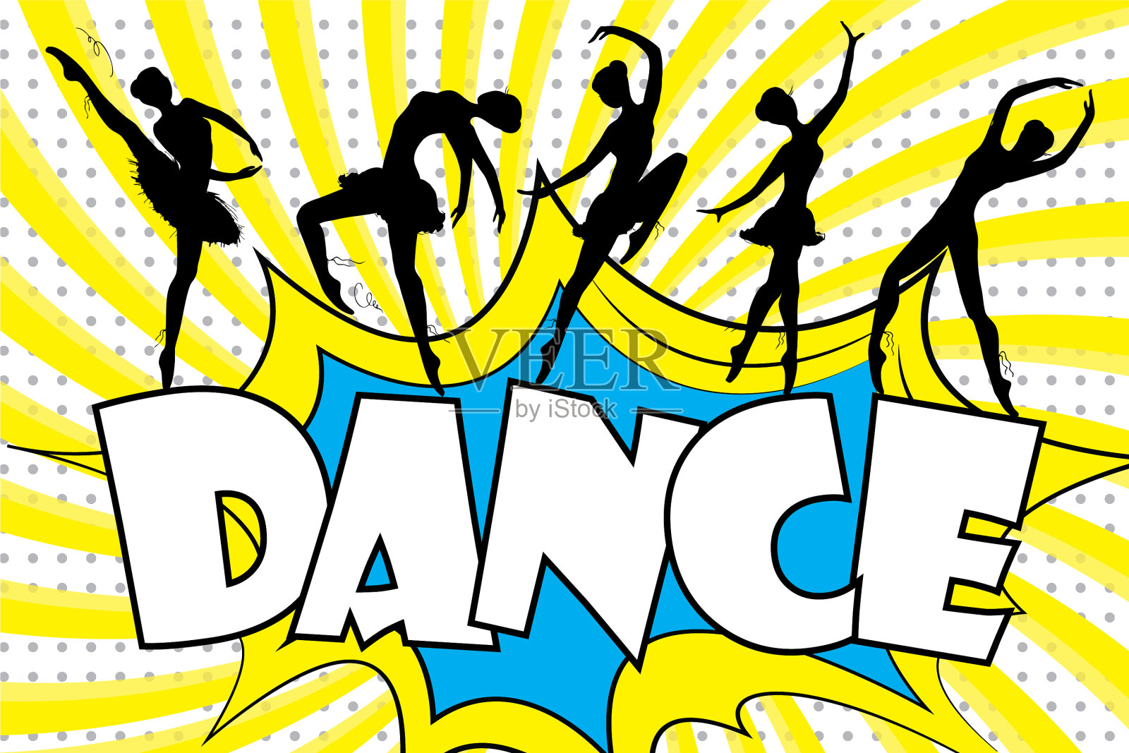 舞蹈-文本在复古漫画风格和黑色插画图片素材