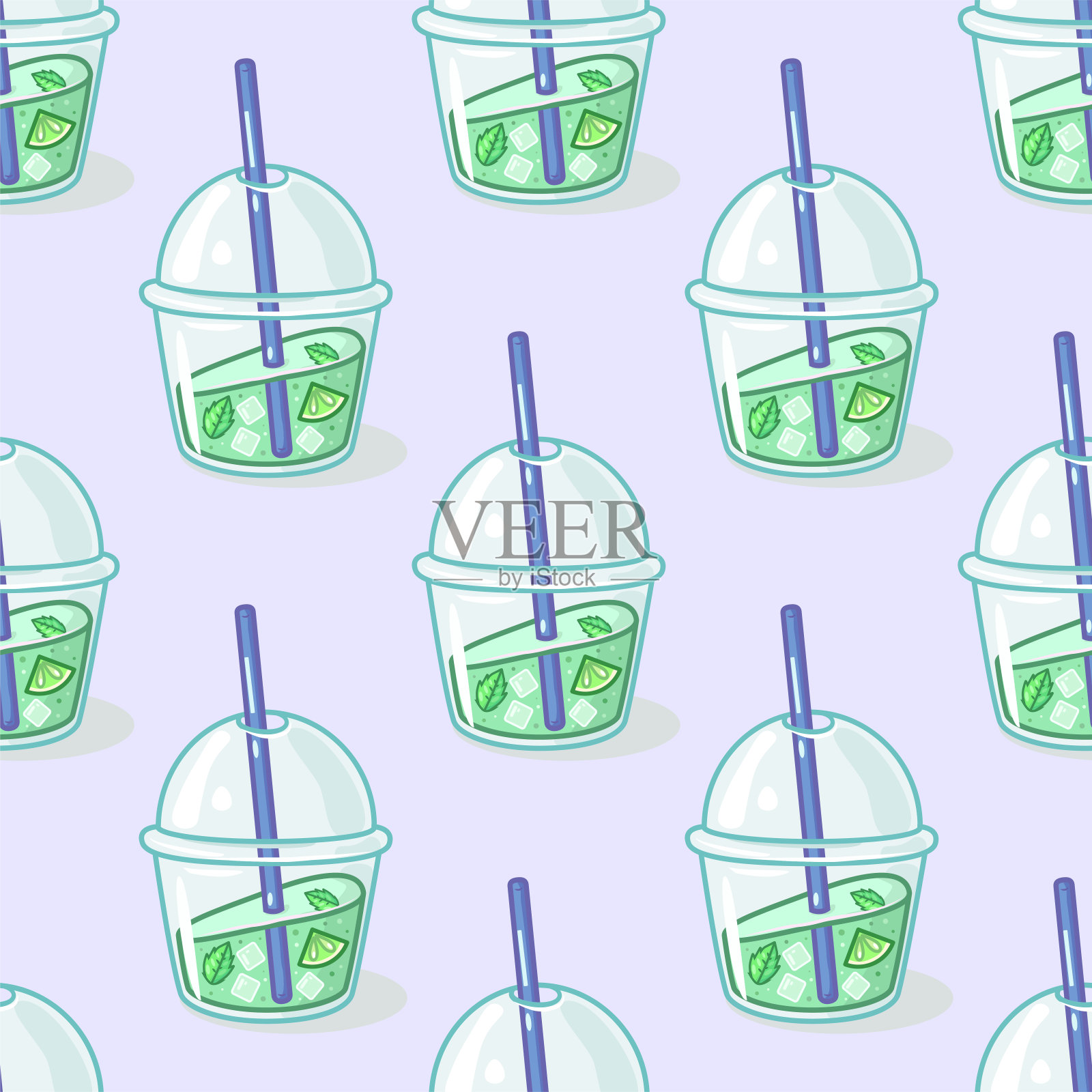 无缝矢量模式的新鲜夏季饮料，鸡尾酒和柠檬水插画图片素材