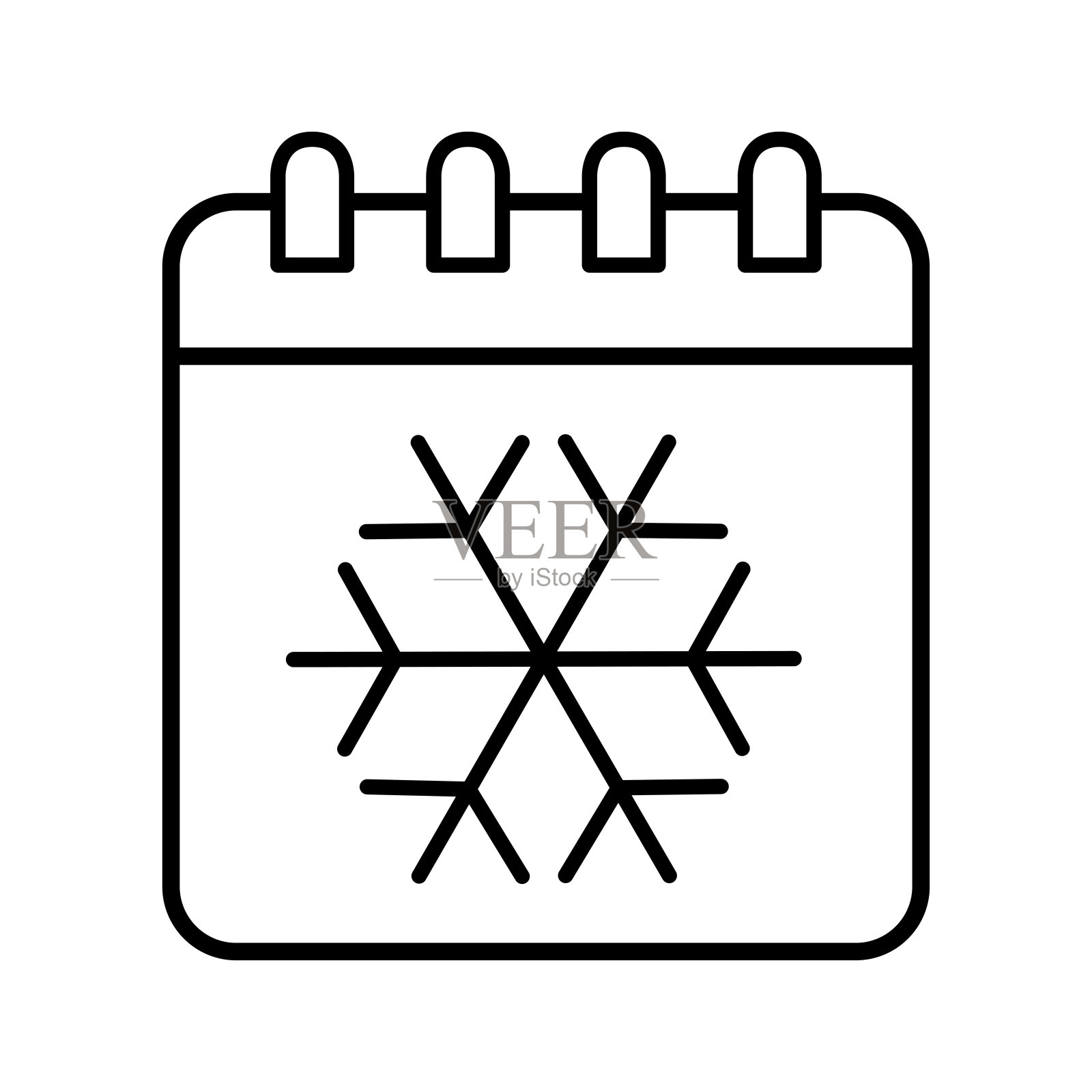 日历雪花线图标矢量插图孤立的白色背景。插画图片素材