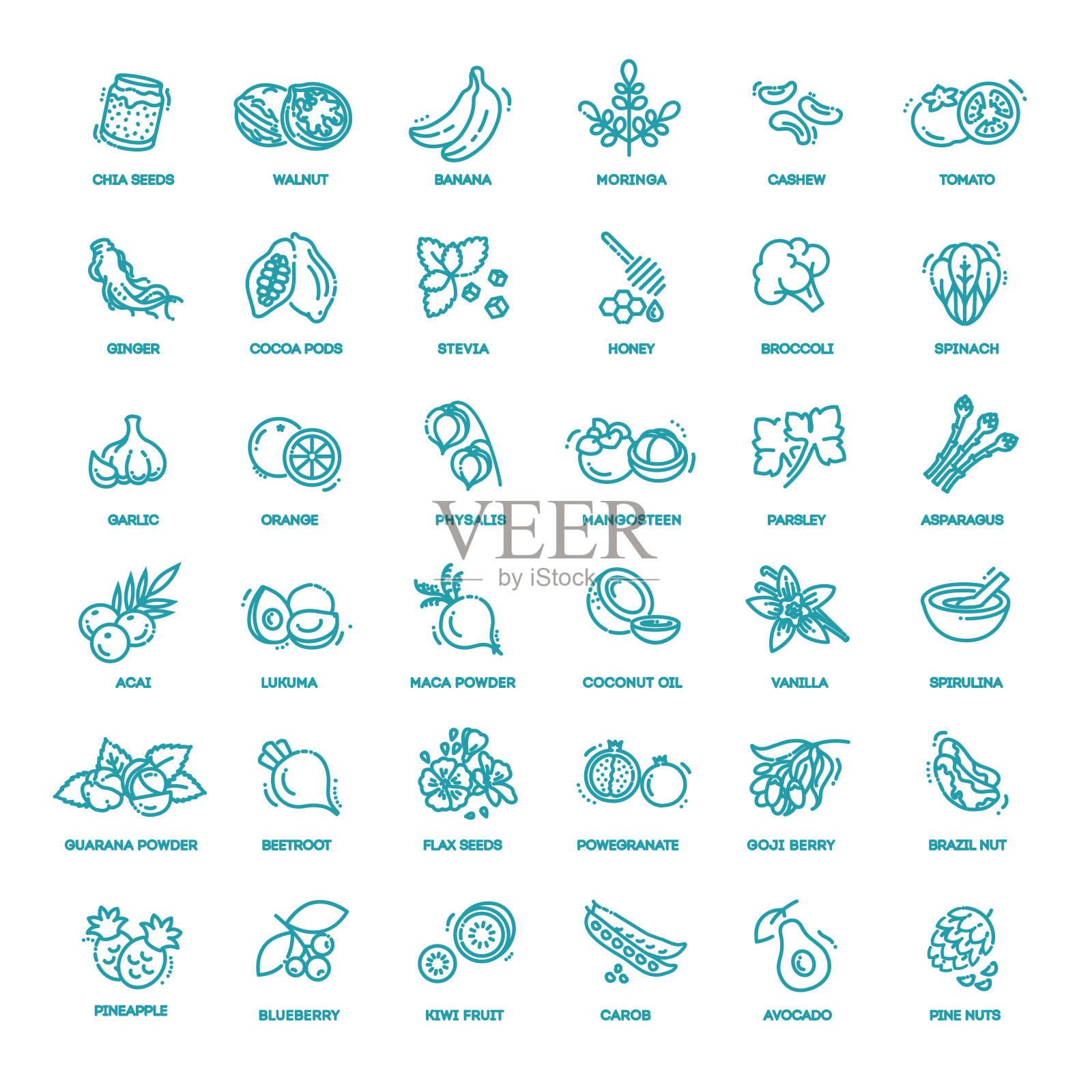 超级食物线矢量图标。有机食品插画图片素材