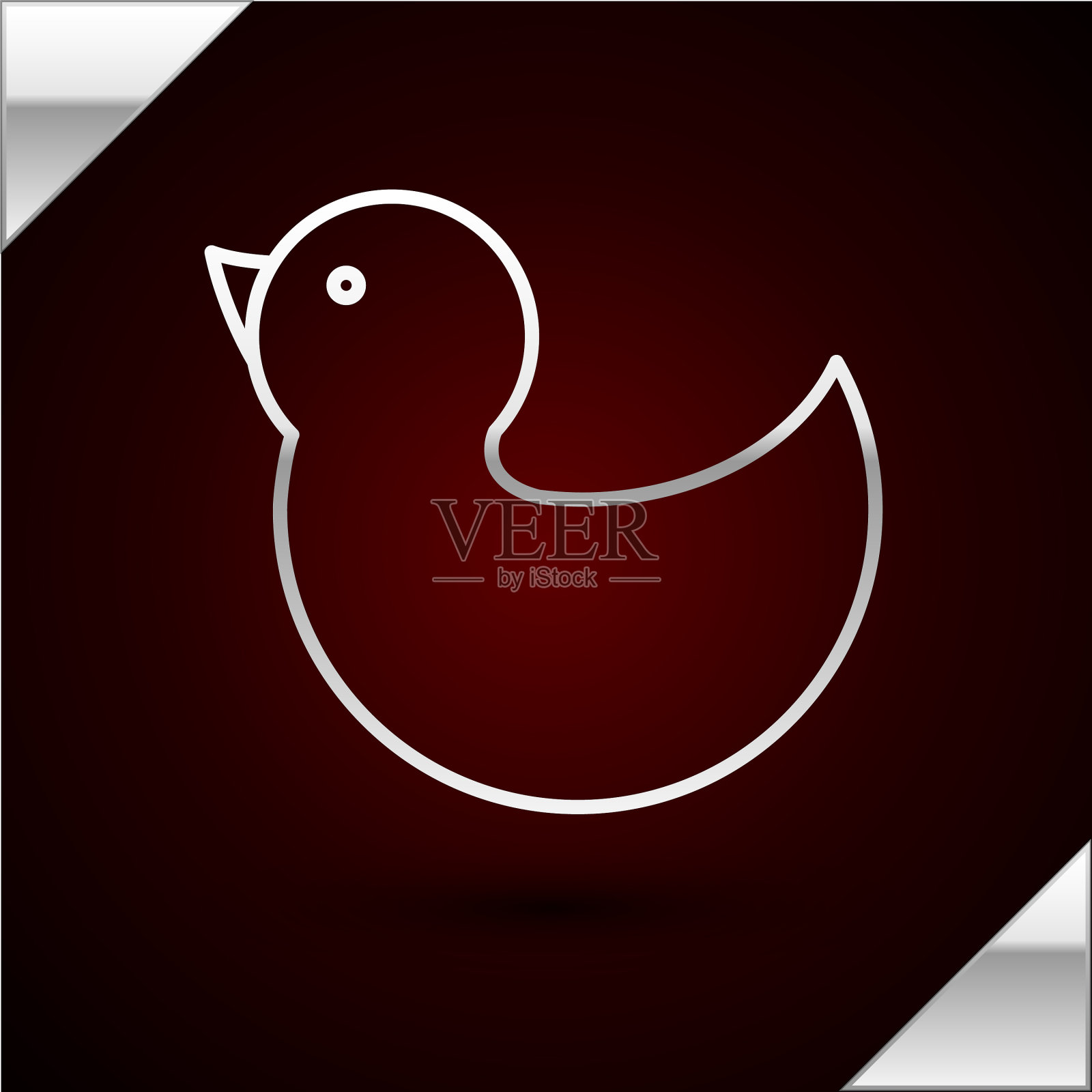 银线橡皮鸭图标孤立在暗红色插画图片素材