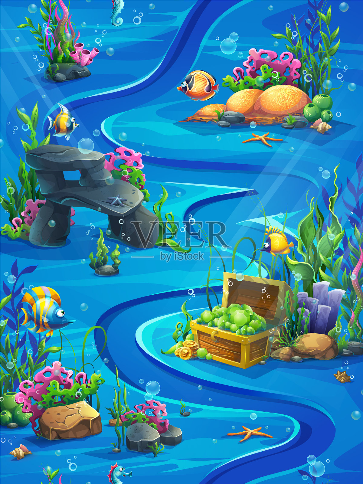 鱼的世界垂直无缝-地图插画图片素材