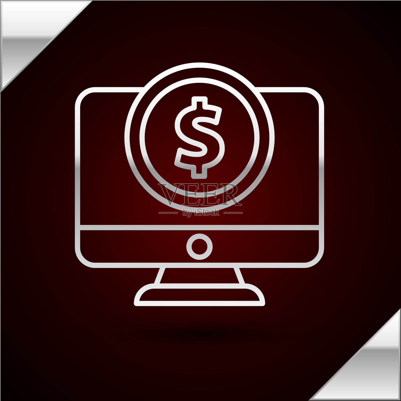 银线电脑显示器与美元符号插画图片素材