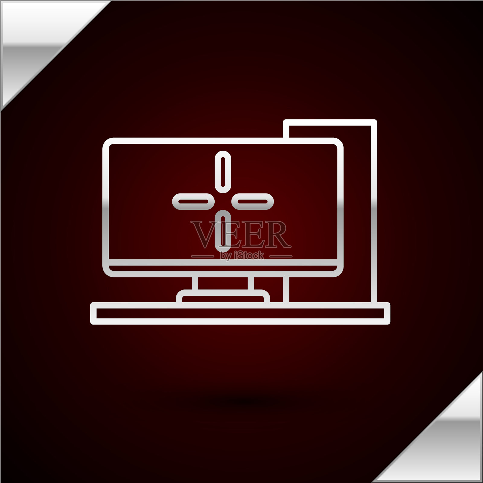 银线电脑显示器图标孤立在黑暗图标素材