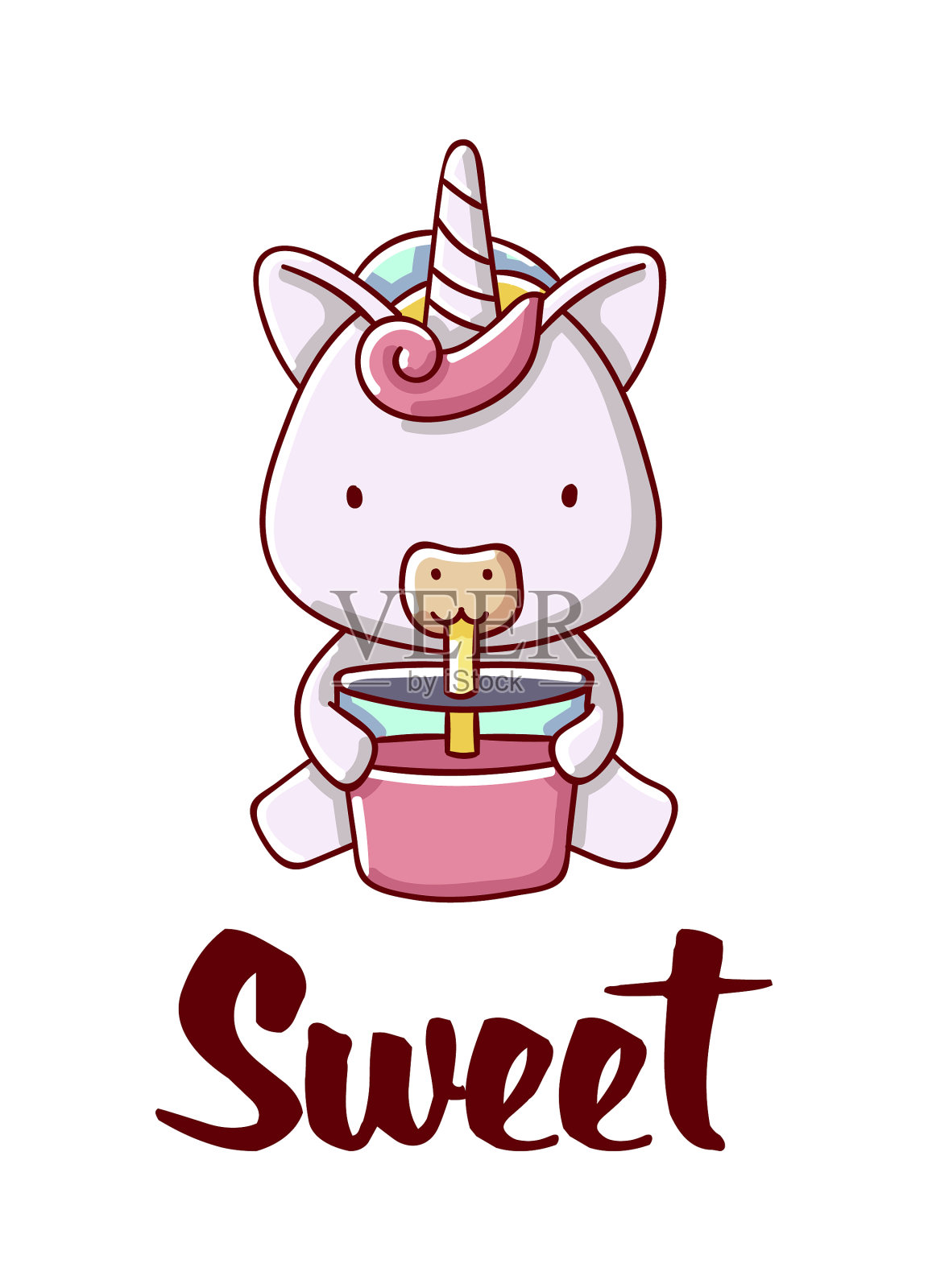 可爱的独角兽与鸡尾酒卡通可爱的甜蜜插画图片素材