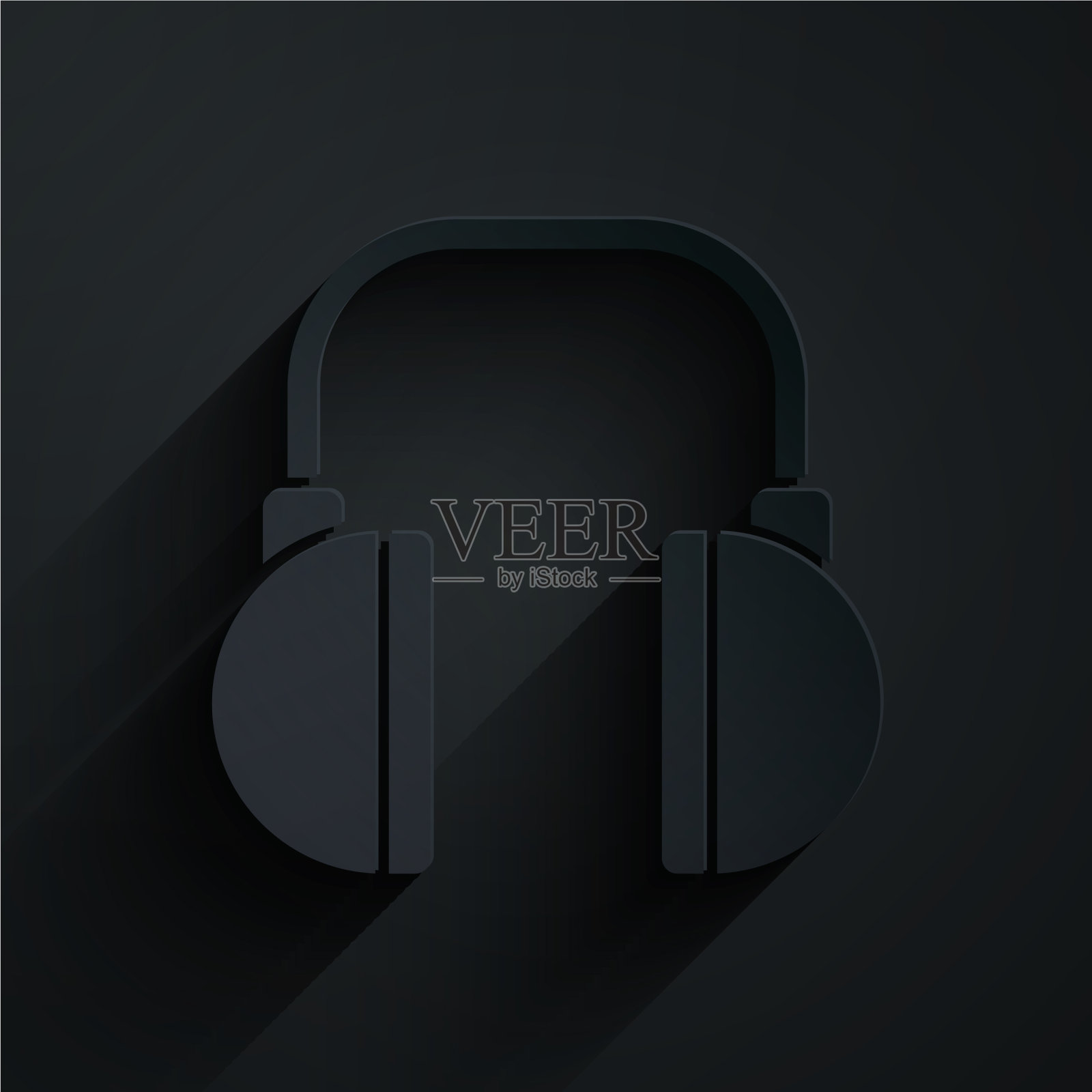 剪纸耳机图标孤立在黑色插画图片素材